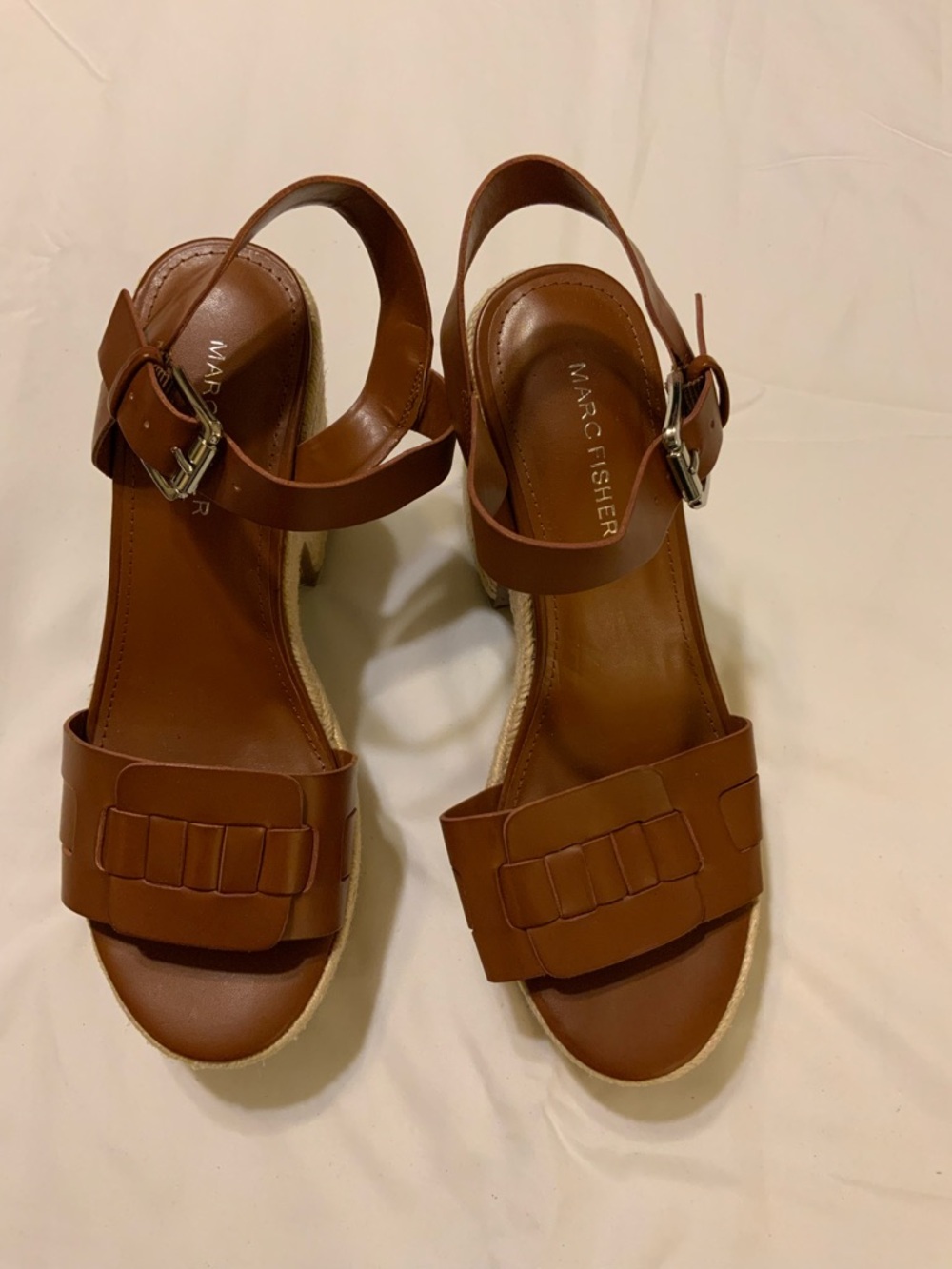 Marc Fisher Brown Faux Leather Platrom Espadrille Sandals